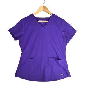 GREY’S ANATOMY BY BARCO SCRUB TOP PURPLE V‑NECK - WOMEN’S SIZE M - FRONT POCKETS
